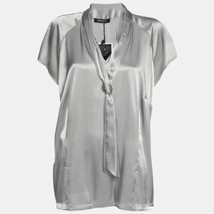 Elena Miro Grey Stretch Satin Neck Tie Tops Xxl